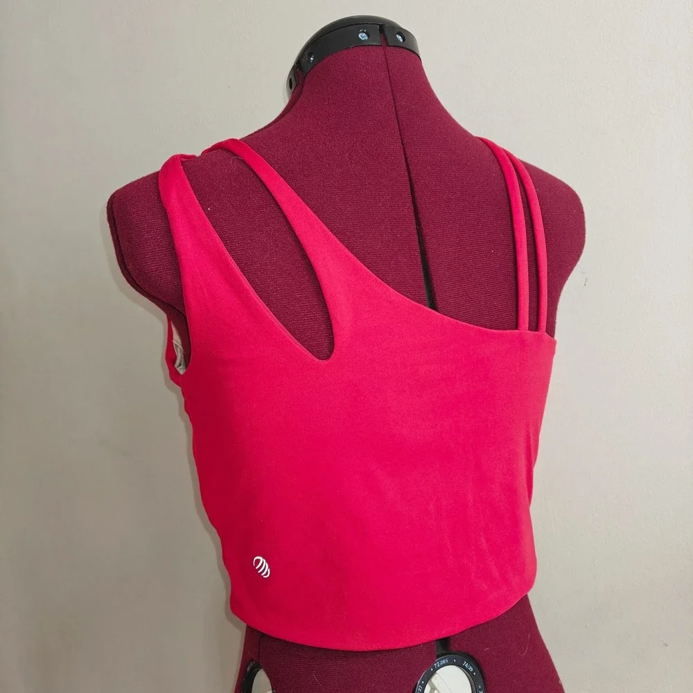 MPG Sport Bra Tank Hot Pink Built In Bra Tank Top Asymmetrical Cutout Crop Large